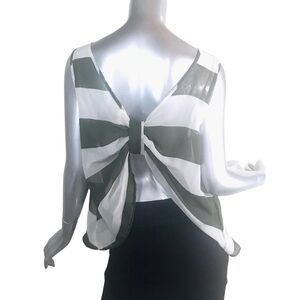 Truth NYC Women’s Large Open Back Semi Sheer Striped Blouse Tank Top Green White